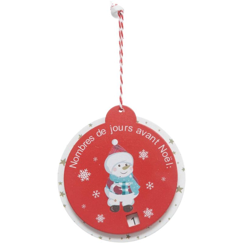 Fééric Lights And Christmas - Decorazione per albero di natale in legno calendario pupazzo di neve rosso 10cm - Atmosphera créateur d'intérieur