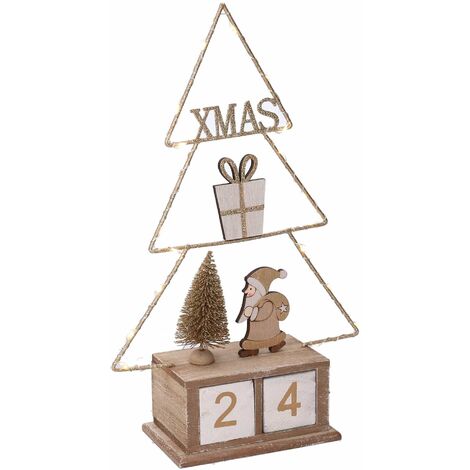 Calendario legno albero oro con led cm 18x7,5xh31
