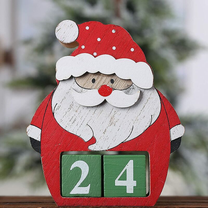 

Calendario navideño Cuenta atrás Calendario de Adviento Adorno de ciervo de madera para decoración navideña Adorno de mesa festivo navideño para el