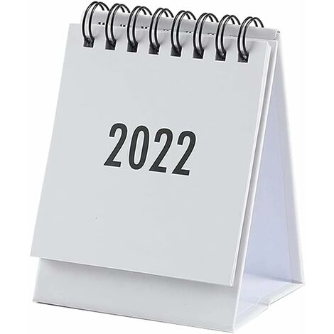 Calendrier de bureau 2022 Mini calendriers Calendrier portable à reliure à deux fils avec anneau en métal pour le calendrier mensuel de l'école au bureau à domicile (Blanc)