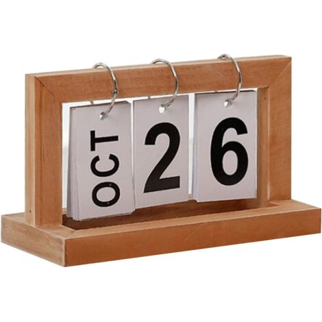 Calendrier de bureau compact avec présentation en bois à une feuille verte