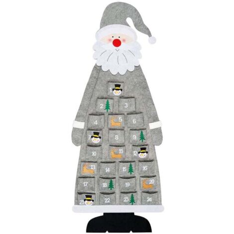 Calendrier de L' en Feutre Noël à Suspendre au Mur avec Poches 24 Jours Gris Réutilisable