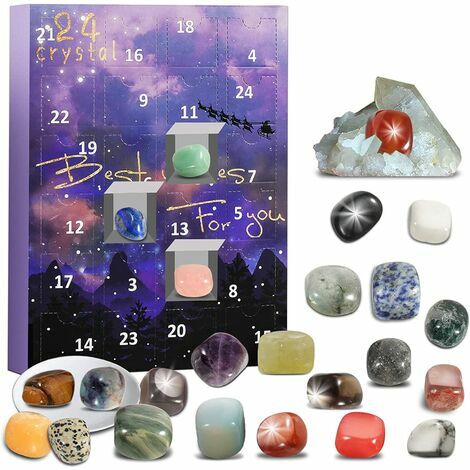 Calendrier de l'Avent 2022 Roches 24 Jours Cristal Naturel Agate Pierre Minéraux et Fossiles Calendrier de l'Avent Cristaux de Guérison Calendrier de Noël Passionnés Collection Compte à Rebours pour A