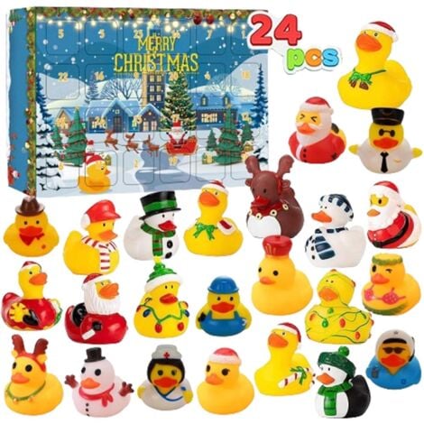 TONCHEAN Calendrier de l'Avent 2024 avec compte à rebours de 24 canards en caoutchouc de Noël, jouet de bain en caoutchouc, calendrier de compte à rebours de Noël avec canards jaunes