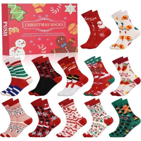 ANPVIZ Calendrier de l'Avent 2024, Calendrier de l'Avent avec chaussettes de Noël, 12 paires de chaussettes Calendrier de l'Avent de Noël 2024 pour femmes et hommes, (B)