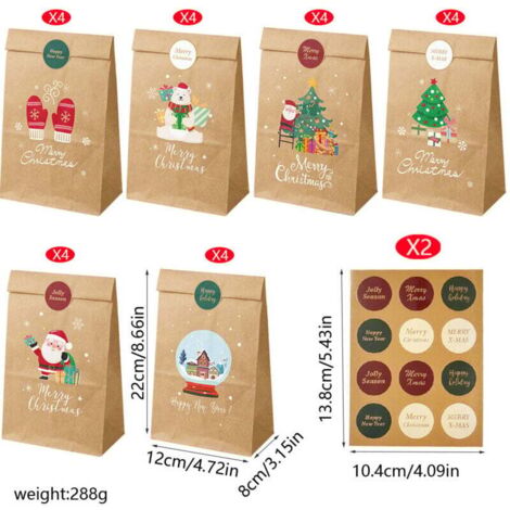Calendrier de l'Avent 2025 à remplir soi-même, 24 Calendrier de l'Avent Sacs, Pochettes pour Noël, Faire soi Calendrier Noel avec Autocollants et Pinces en Bois