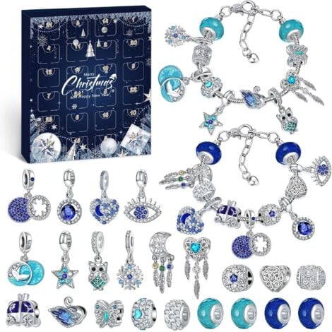 SJQKA Calendrier de l'Avent 2025 Bijoux Femmes Filles 24 Surprise Calendrier de l'Avent Enfants et Adolescents Calendrier de Noël DIY Kit Bracelet Bijoux Créer des Créations de Bijoux Enfants Filles Cadeau