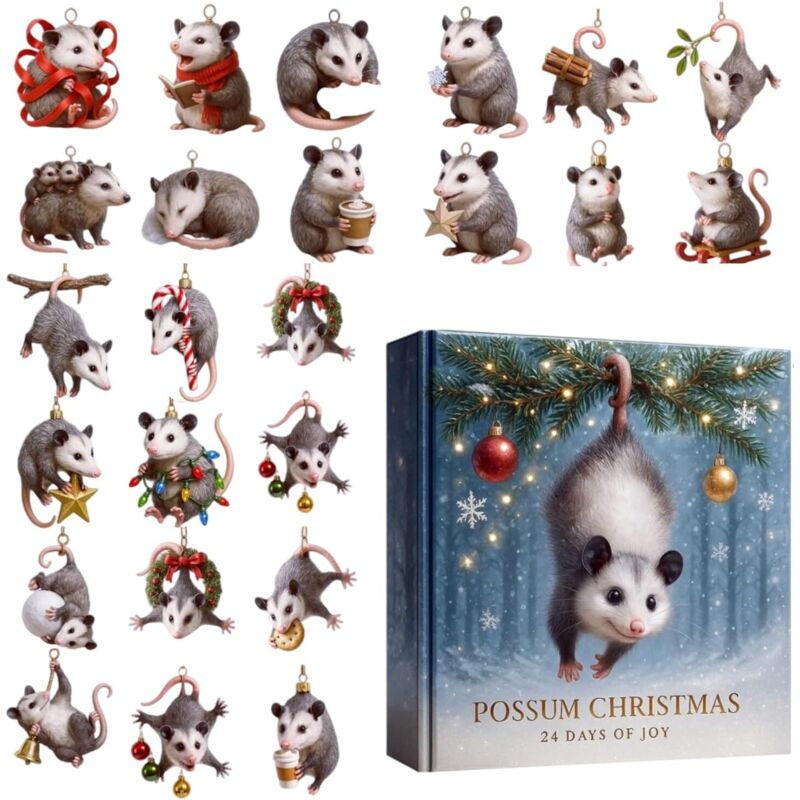 Calendrier de l'Avent 2025, décoration de sapin de Noël en acrylique 2D – Compte à rebours de 24 jours avec pendentif souris de mer, pour hommes,