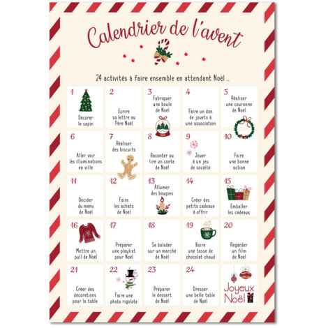 Calendrier de l’Avent affiche – 24 activités familiales – Poster A4 en papier brillant 250g – Fabrication française – Décoration festive – Adzif.Biz Le Sticker De Decoration