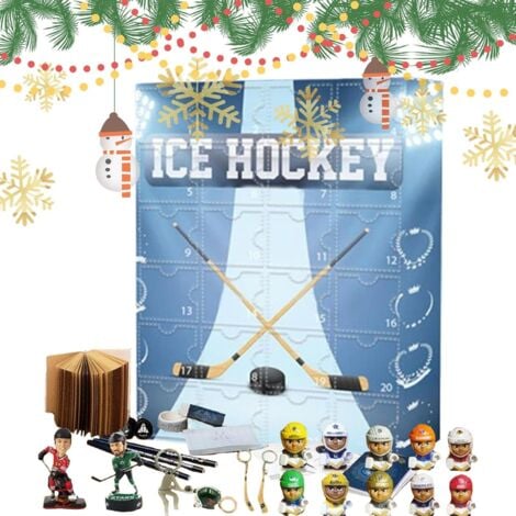 SEVENGIRL Calendrier de l'Avent de hockey sur glace, calendrier de l'Avent sportif 2024 pour hommes, figurines de hockey sur glace, calendrier de l'Avent jouet 2024, décoration de boule de glace miniature souve