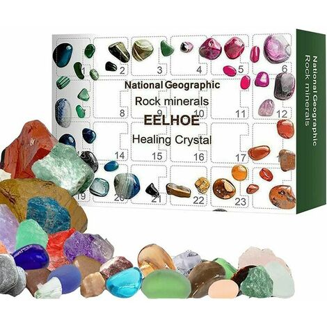 Calendrier de l'Avent de Noël 2022, calendrier de cristal de guérison, collection de 24 pièces calendrier de compte à rebours de cailloux poliscalendriers de jouets, boîtecadeau surprise calend
