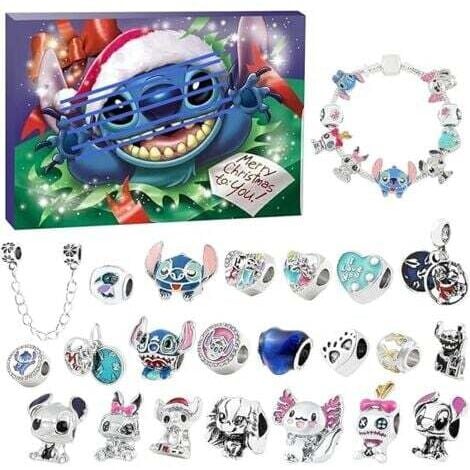 SNQ Calendrier de l'Avent de Noël, 22 breloques de dessin animé pendant 24 jours, kit de fabrication de bracelets, cadeau surprise pour les enfants