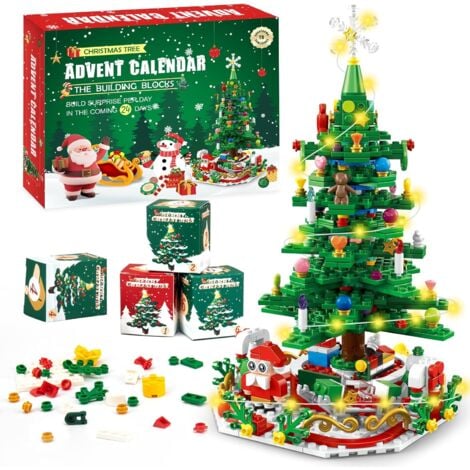 CREA Calendrier de l'Avent de Noël pour enfants, blocs de construction d'arbre de Noël, mini blocs de construction de Noël 24 en 1, ensemble de calendrier de l'Avent de Noël pour adultes et enfants, cadeau