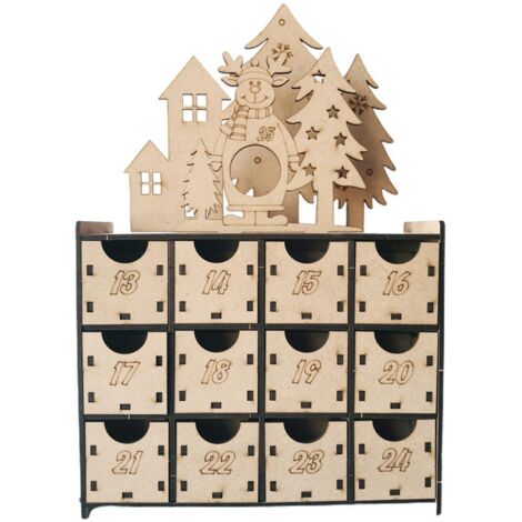 Calendrier de l'Avent en Bois avec 25 Tiroirs - Cadeau de Noël Remplissable pour Enfants - Compte à Rebours Chocolat