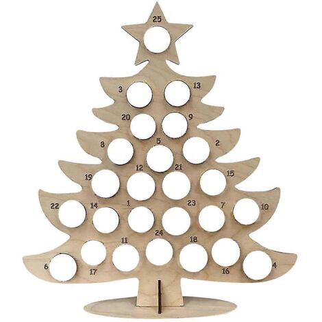 Calendrier de l'Avent en bois avec compte à rebours, sapin de Noël et symboles AA illustrés