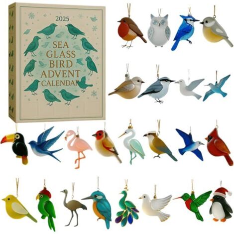 Calendrier de l'Avent en verre de mer MICH - Thème aviaire - 24 jours - Artisanal