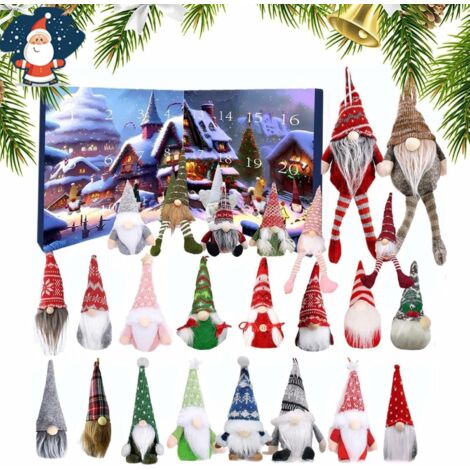 Calendrier de l'Avent Gnome de Noël : 24 poupées en peluche - Compte à rebours 2025, ensemble de gnomes