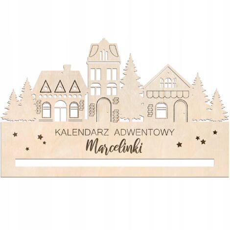 Calendrier de l'Avent maison en bois BASE avec le NOM de l'enfant au mur