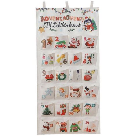Calendrier de l'Avent mural 24 pochettes numérotées en toile, décor de Noël en tissu, accessoires festifs pour mur, art mural de Noël avec pochettes cadeaux.