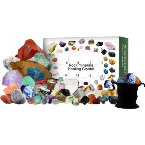 Calendrier de L'avent Pierre Precieuse, 24 Calendriers de l'avent de Minerai de Noël Kit de Pierres Précieuses Minéraux, Calendrier