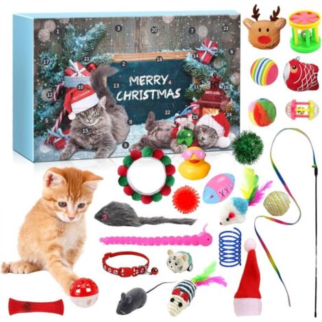 Calendrier de l'Avent pour chats, compte à rebours de Noël de 24 jours pour chatons, jouets assortis, baguette interactive Père Noël et clochettes, cadeaux de Noël pour les amoureux des chats