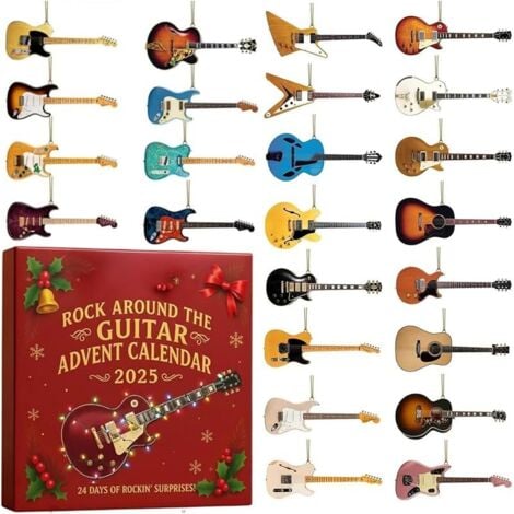 KZQ Calendrier de l'Avent "Rock Around the Guitar" - 24 Jours d'Ornements Guitare - Cadeau Souvenir Musical Noël