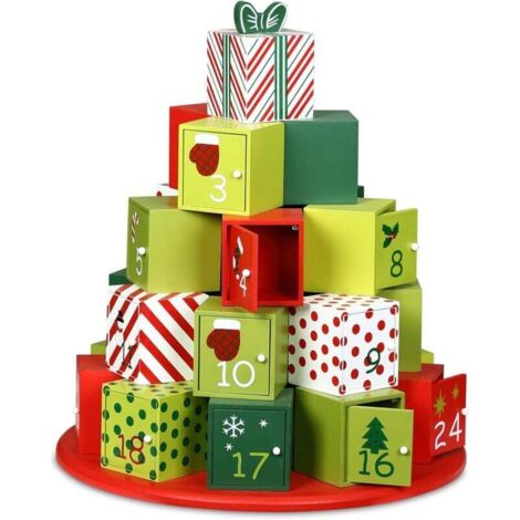 Calendrier de l'Avent rond en bois fait main 24 compartiments avec portes fermeture magnétique Noël décoration réutilisable maison enfant fêtes