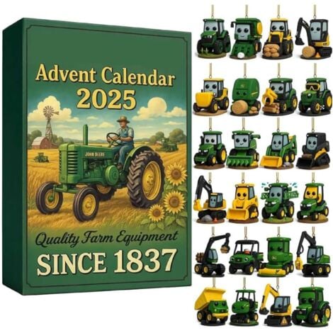 KZQ Calendrier de l'Avent Tracteur Agricole, avec 24 ornements plats 2D en acrylique. Décoration pour arbre de Noël, compte à rebours.