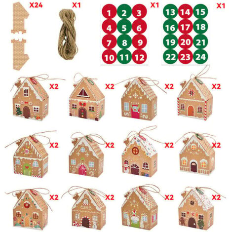 Calendrier de l'Avent Vide a Remplir Soi Meme, 24pcs Boite Calendrier de l'avent Maison Reutilisable en Papier Kraft pour DIY Cadeau Mural Décoration Sapin Noel