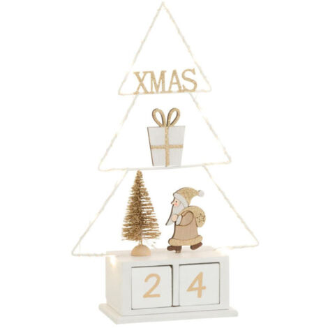 Calendrier de Noël à LED "Sapin" 31cm Blanc & Or