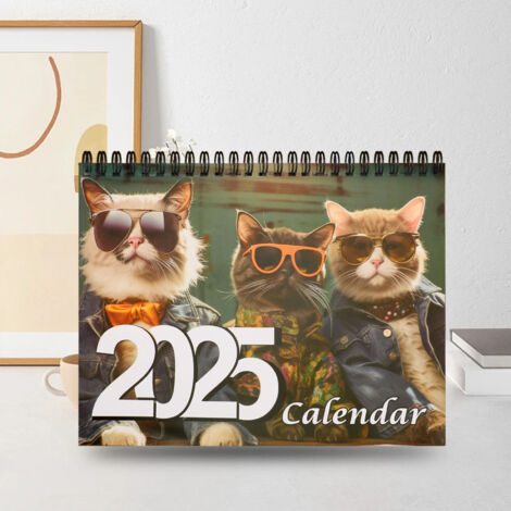 Calendrier de Table Chat Style 2025 - Agendas Mensuels en Papier avec Images Vibrantes (28.5x22cm, 188g)
