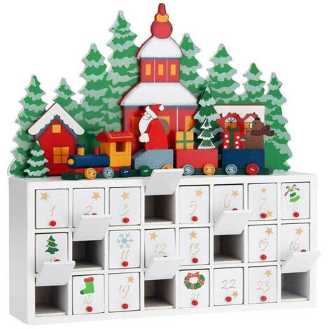 Calendrier Du Tranino Natalizio Di Babbo Natale In Legno 24 Cassetti