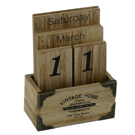 Calendrier maison vintage en bois 12x6h15 cm