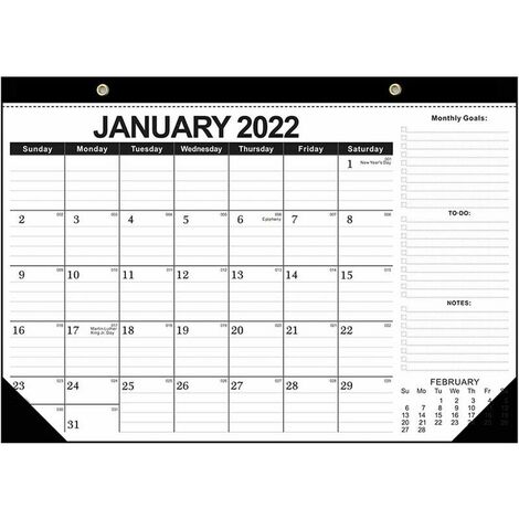 Calendrier mensuel 2022 Calendrier de bureau 2022 1 calendrier familial Calendrier mural janvier 2022 à juin 2023 avec cordon et autocollants pour bureau à domicile (43,2 x 30,5 cm, noir)
