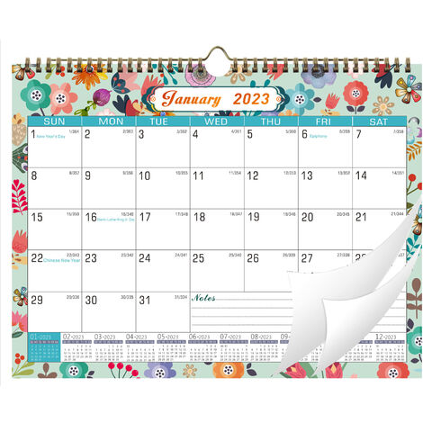 Calendrier mural 2023-2024 – Calendrier 2023-2024, janvier 2023 – juin 2024, 18 calendrier mural mensuel avec papier épais, 38,1 x 30,5 cm, reliure à double fil + crochet de suspension + blocs non lig