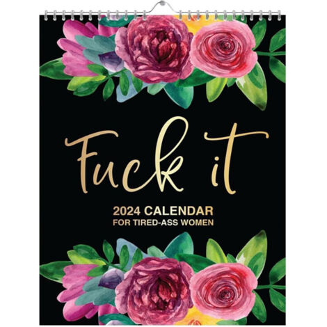 Calendrier mural 2024 humoristique avec insultes mensuelles et crochet - Agenda de bureau pour femmes fatiguées - Format 23x30cm