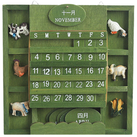 Calendrier mural bois éducatif enfant - Version verte 21x21cm avec accessoires de montage