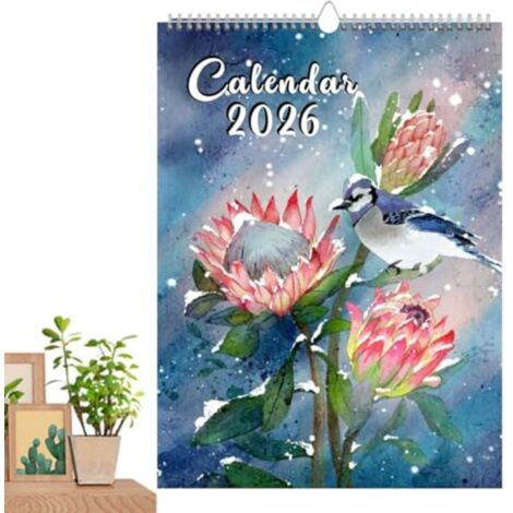 Calendrier mural simple - 2026Année - Illustrations florales décoratives et calendriers pratiques