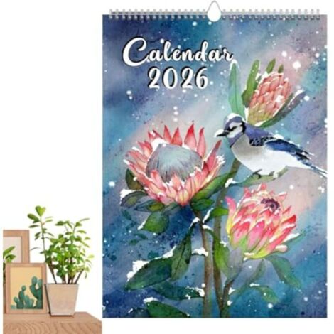Calendrier mural simple - 2026Année - Illustrations florales décoratives et calendriers pratiques