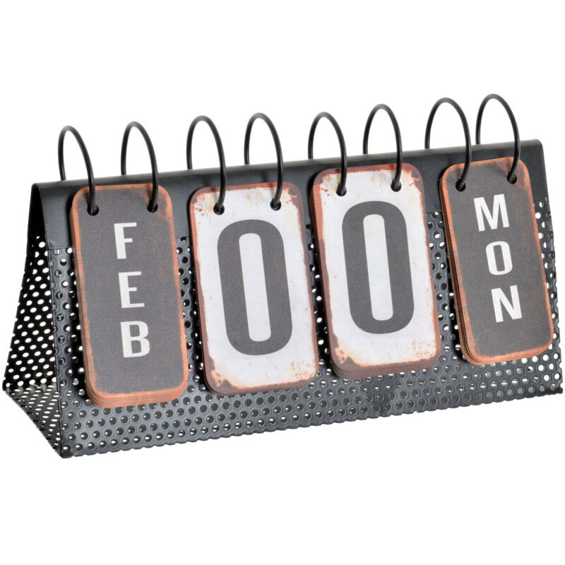 Calendrier Métal 34X13X21 Vieilli Noir