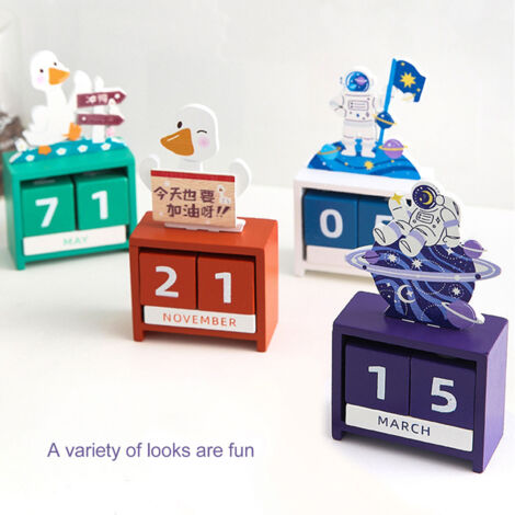 Calendrier Perpétuel Cubes en Bois - Décompte Jour Mois Block Cubes - Décor Bureau Cartoon Type 4 - Solide 300g