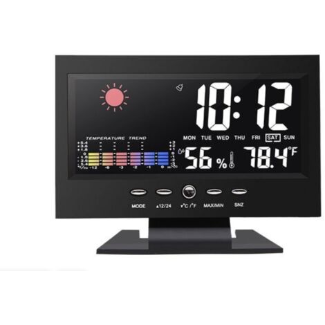 Calendrier perpétuel, grand écran LCD rétroéclairé couleur, mesure de température et humidité, prévisions météorologiques et commande vocale,station meteo