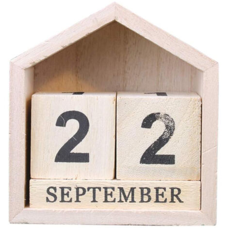 Calendrier Perpétuel Vintage en Bois, Décor Bureau Rustique, Calendrier à Blocs Style Shabby Chic pour Maison/Bureau (Couleur Naturelle)