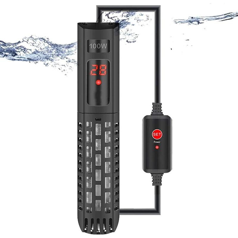 

Calentador de acuario de 100 W, con controlador de termostato digital LED y termómetro, protector a prueba de explosiones Calentador de acuario de