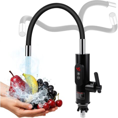 Calentador de agua eléctrico instantáneo, grifo de agua caliente de 220 V y 3300 W, grifo de cocina, calentador de agua inteligente, calentador de agua para cocina, jardín, baño, caravana, camping [Cl