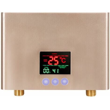 Calentador de agua eléctrico instantáneo mini inteligente con termostato inversor, pantalla táctil y control remoto, pantalla a color de 3000W, norma europea 220V, color dorado