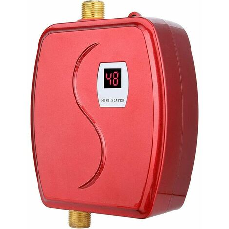 Calentador de agua instantáneo, mini calentador de agua eléctrico sin tanque, 220 V 3000 W con botón táctil de sensor de temperatura incorporado para ducha de baño (UE) (rojo)
