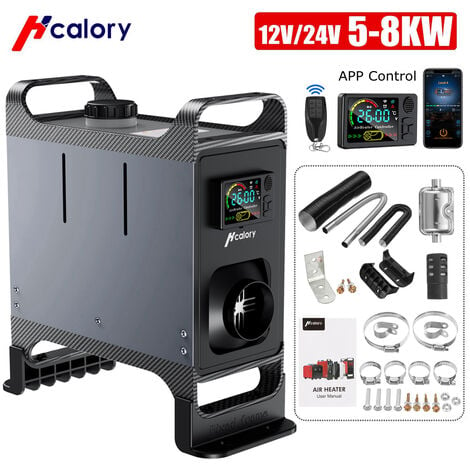 INSMA Calentador de aire diésel HCalory HC-A02 5-8KW 12/24V 5L, calentador de aire diésel LCD silencioso para RV, camión, coche, furgoneta, barco, versión Bluetooth gris automático