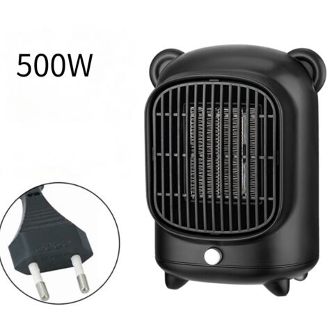 Calentador de ambiente, mini radiador eléctrico de 500 W, calentador de ventilador de baño de 2 modos, protección contra sobrecalentamiento e inclinación para dormitorio, oficina en casa (negro)