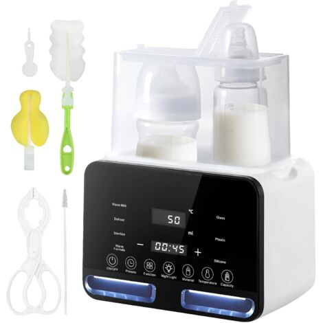 Calentador de biberones, esterilizador de biberones doble 9 en 1 con pantalla LCD, para bebés y descongelación de leche materna o fórmula, mantiene caliente durante 48 horas